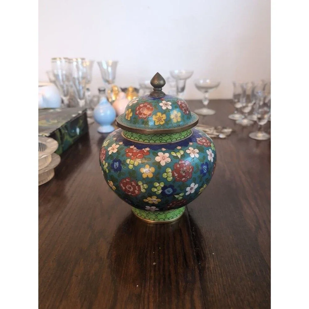 Vintage Cloisonné Floral Lidded Jar